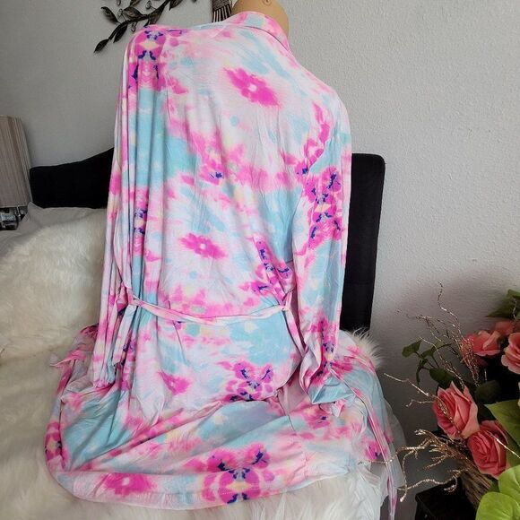 FRENCH AFFAIR 3 pc Pink-Blue pajama shorts, tank and robe Set NWT 909 - Picture 7 of 10